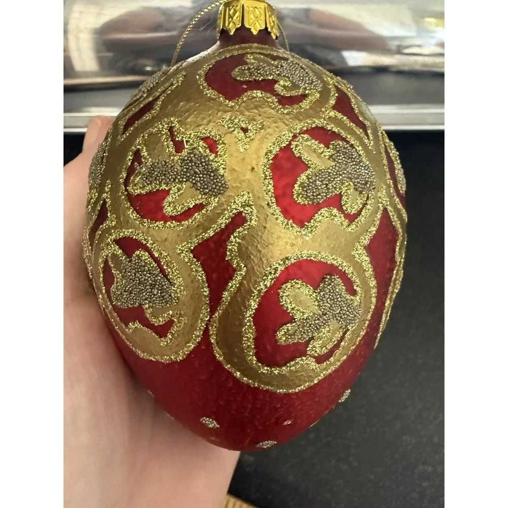 Dept 56 Christmas Ornament Blown Glass VTG Glitter Sequins Paint